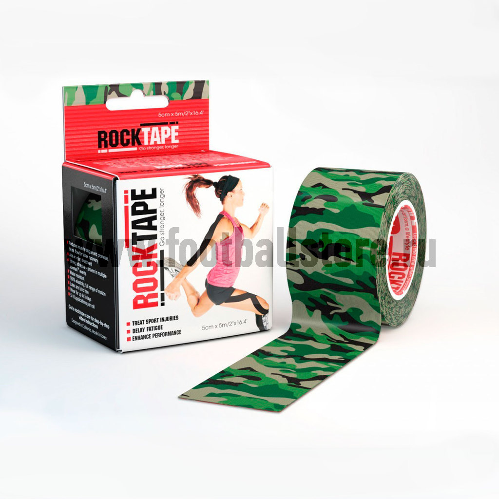 Тейп Rocktape, design, зелен. камуфляж 5см х 5м