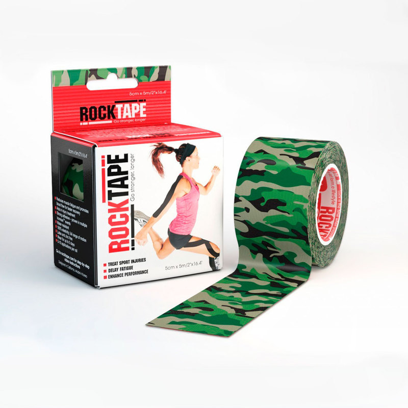 Тейп Rocktape, design, зелен. камуфляж 5см х 5м