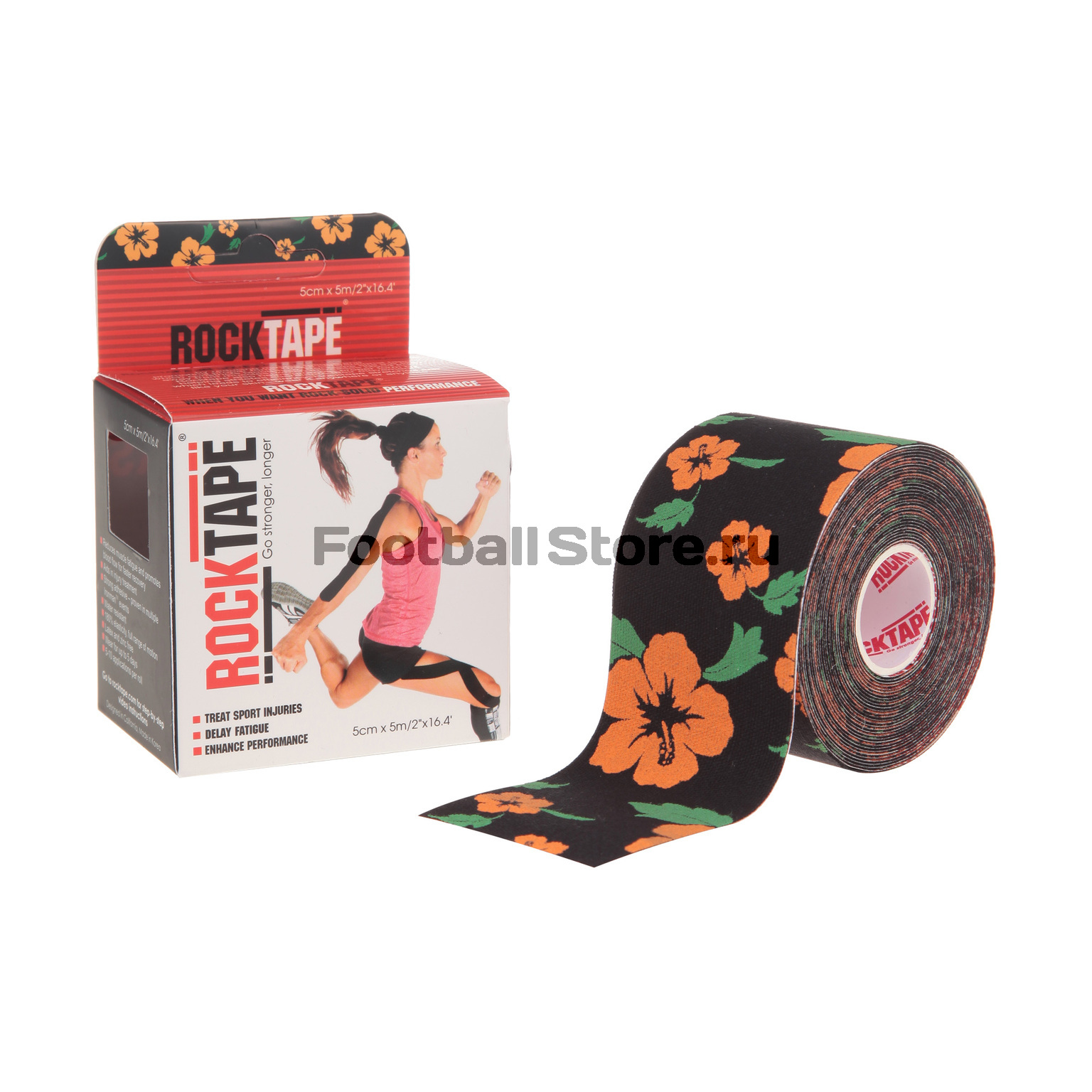 Тейп Rocktape, design, черный с желтыми цветами 5см х 5м