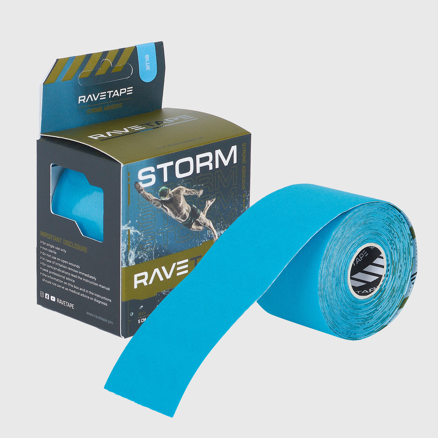 Тейп Ravetape Storm Кинезиотейп, 5см x 5м, голубой