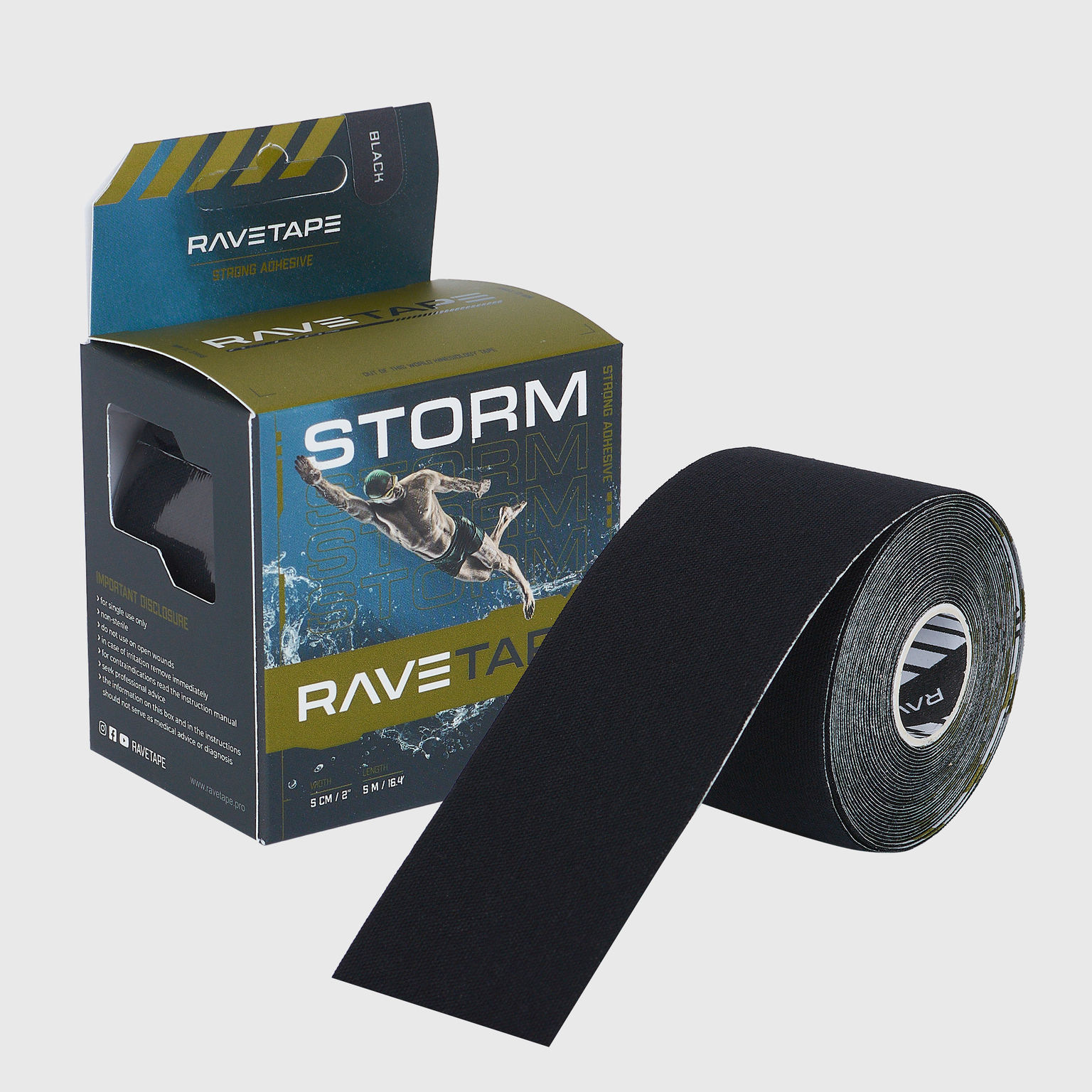 Тейп Ravetape Storm Кинезиотейп, 5см x 5м, черный